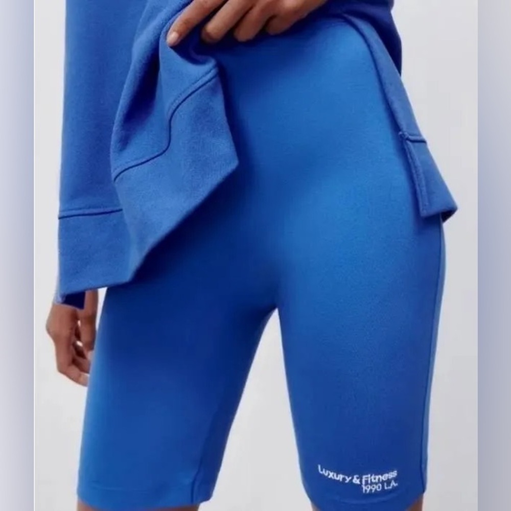 Zara "Luxury & Fitness" Blue Bike Shorts Size M